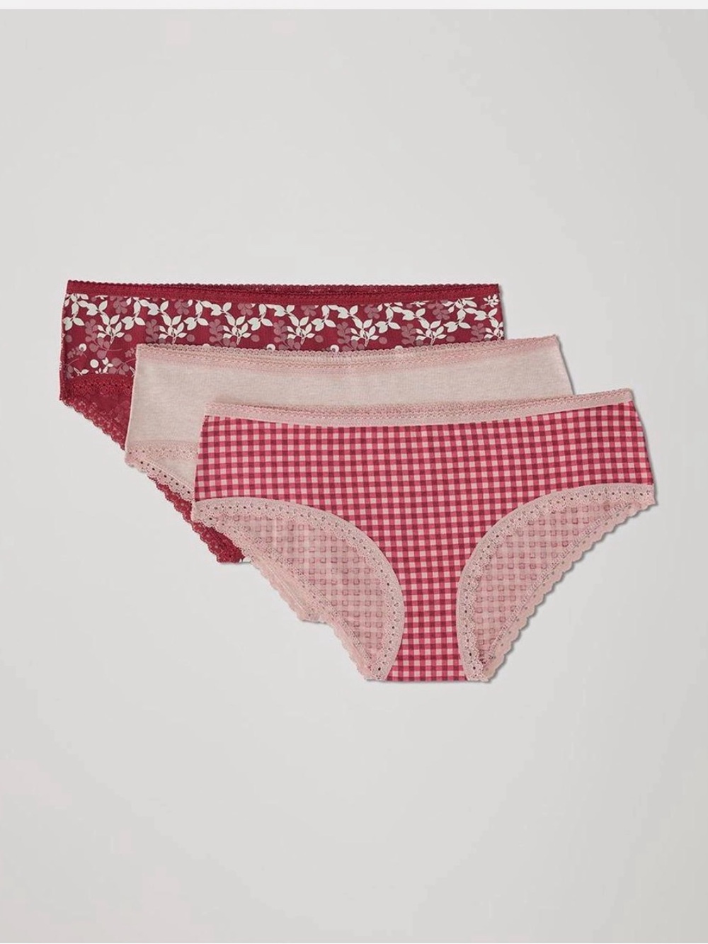 Pact Organic Cotton Pink Gingham & Floral 3-Pack Bikini Underwear Women’s